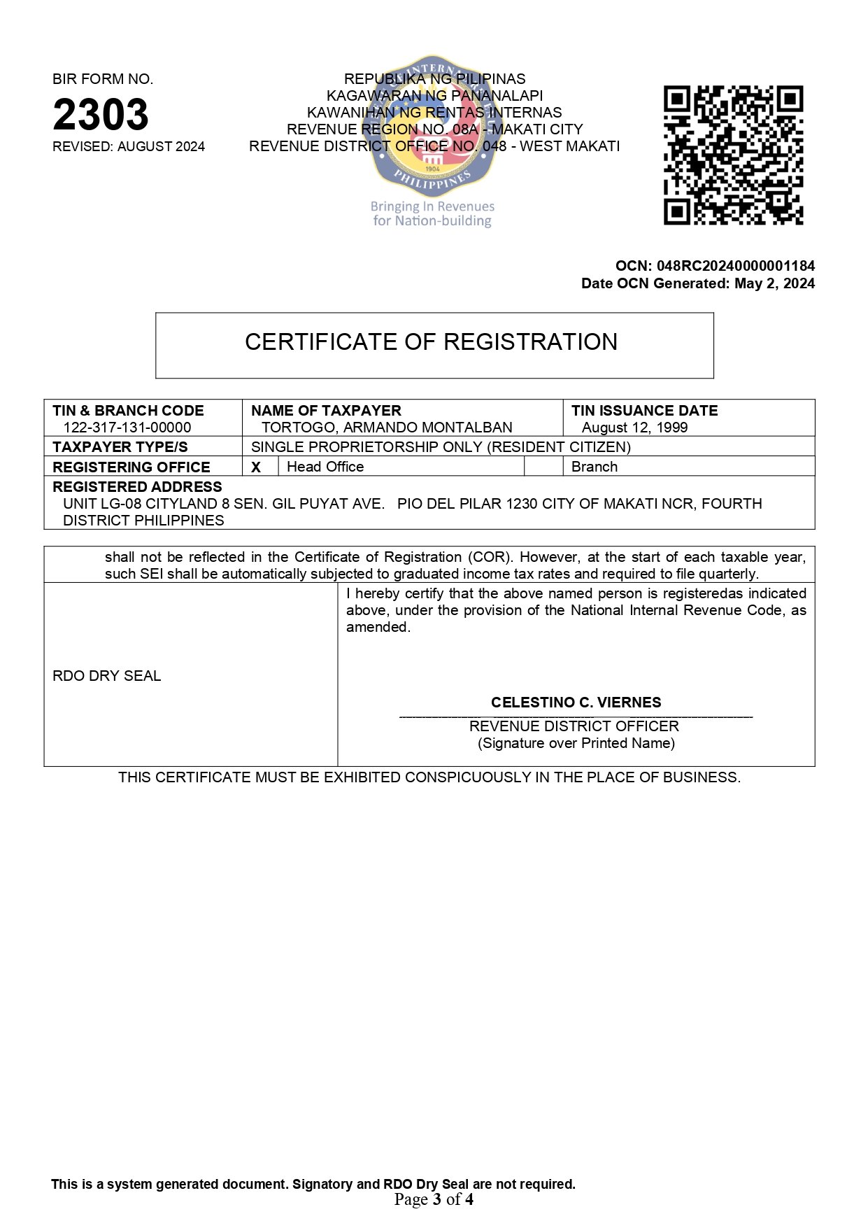Certificate of Registration page 3